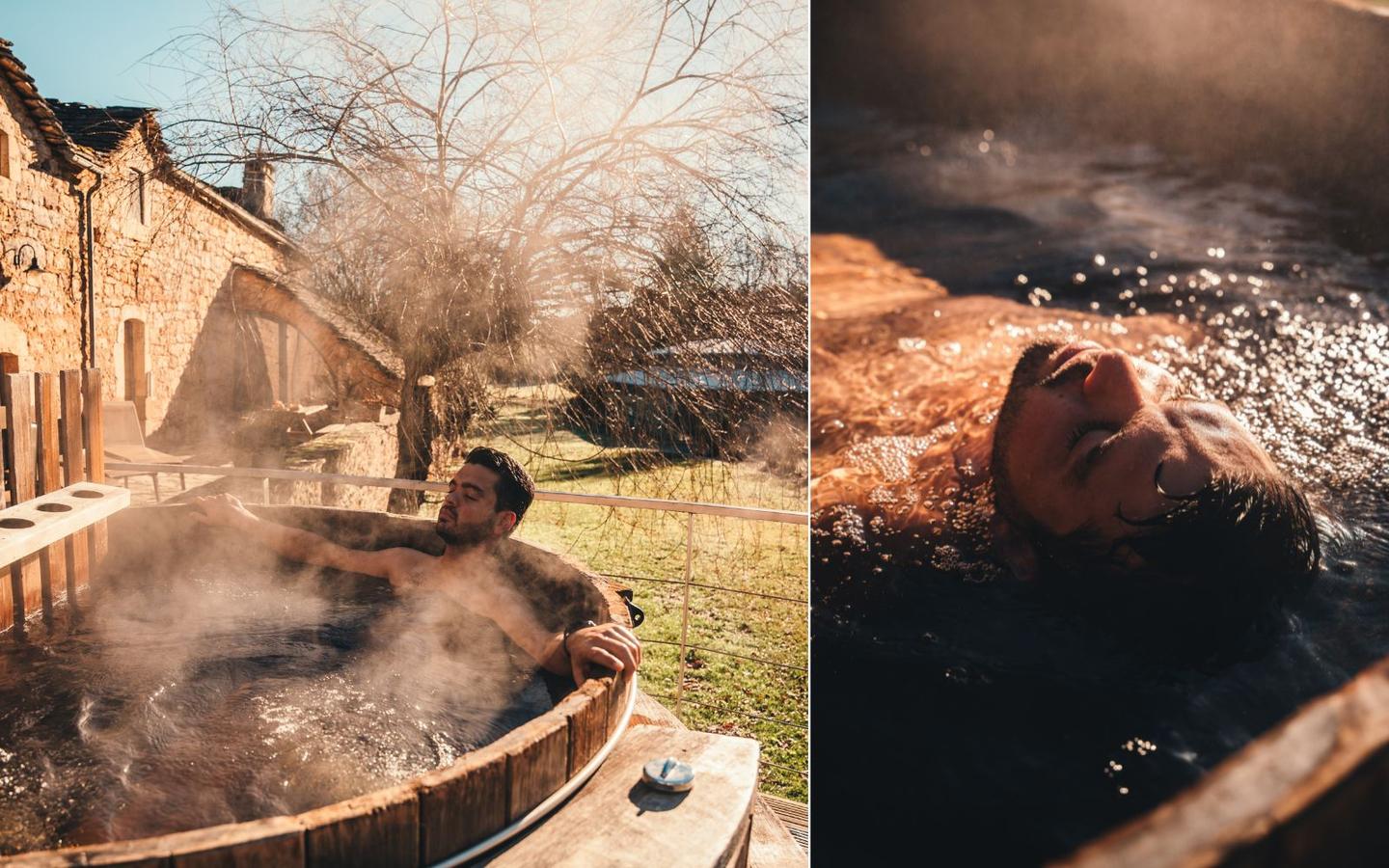 Bain nordique chauffé au bois à environ 37ºC