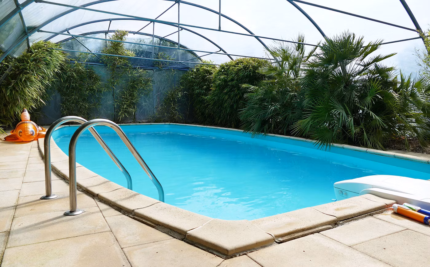 Piscine entourée par une végétation tropicale