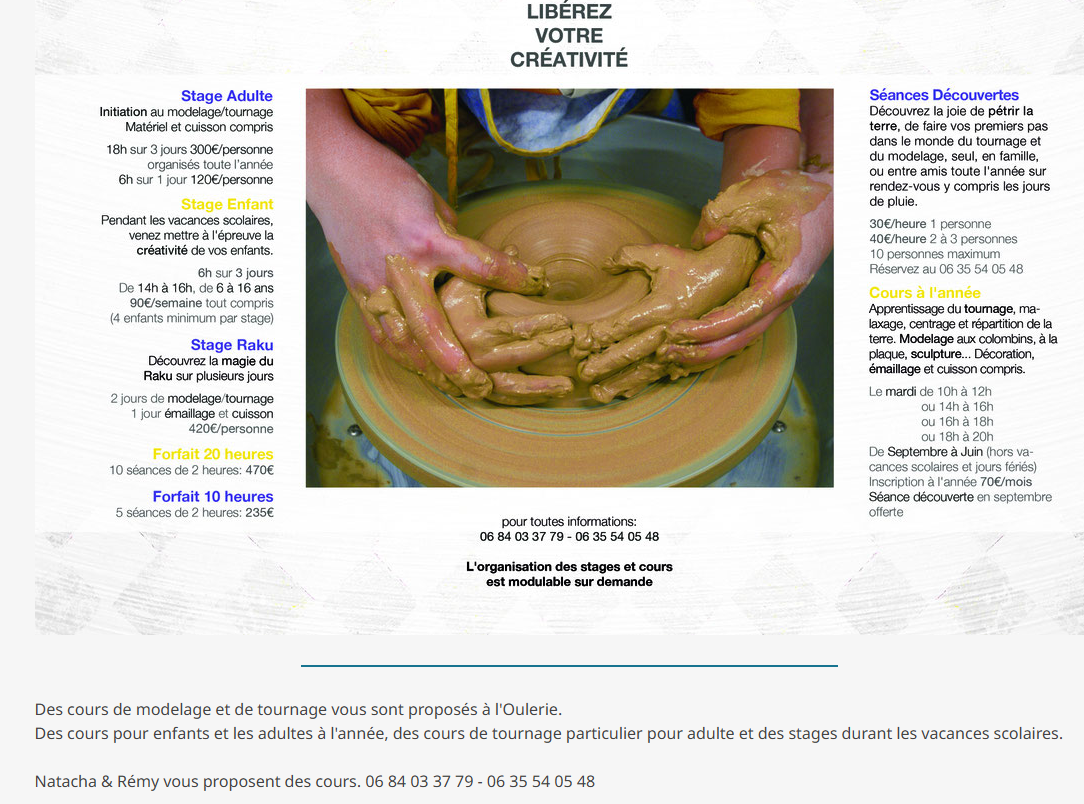 stage de poterie