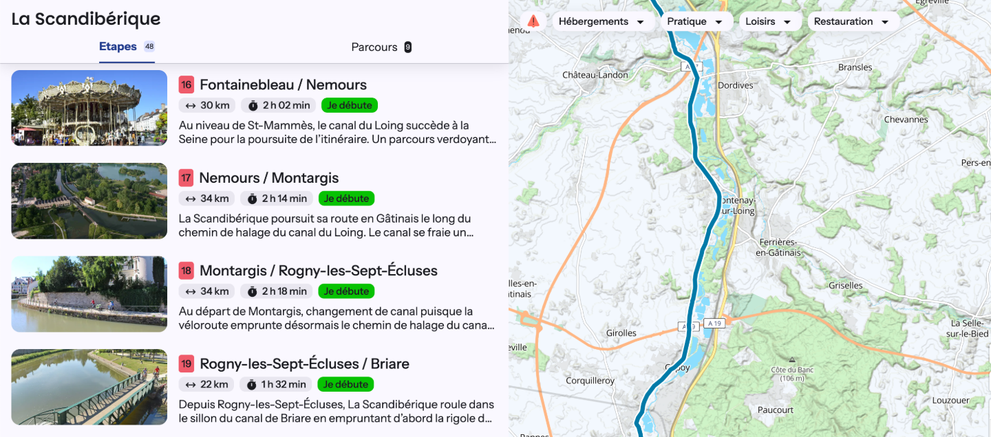 Routes et parcours cyclables