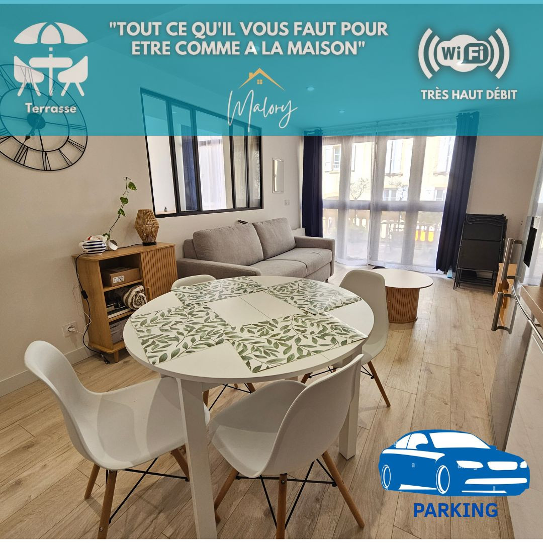 St-Martin, centre-ville, parking, terrasse.