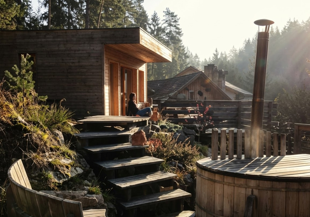 Logement GreenGo: Chalet Gaia ★  Hublot géant sur la forêt ★ Terrasse ★ Petit-déjeuner inclus