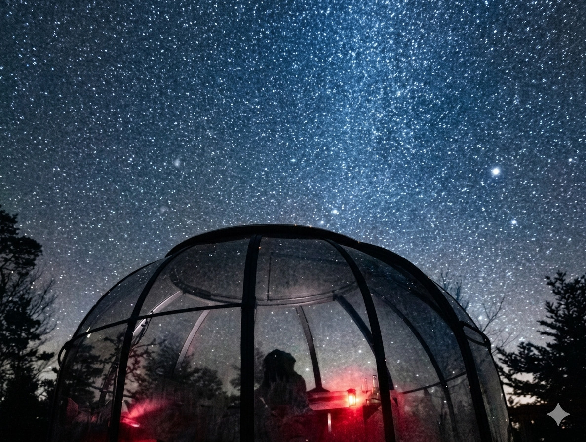 Logement GreenGo: Dôme Étoile ★ Nuit transparente sous les étoiles ★ Bain nordique inclus – la Roche aux Fées