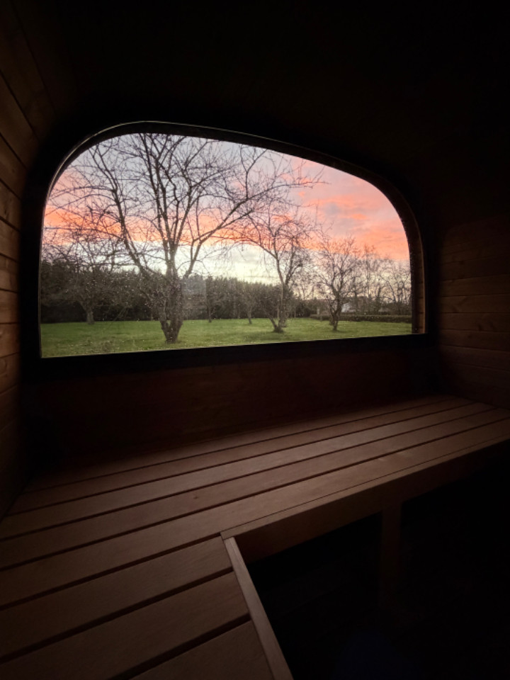 Sauna finlandais chauffé au bois et bain nordique