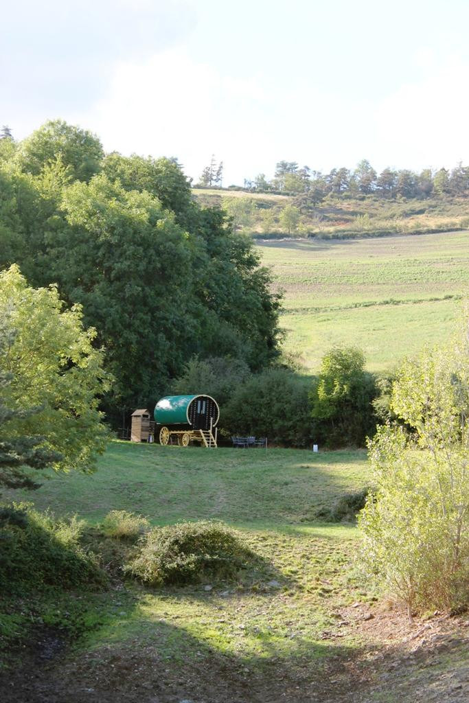 Roulotte nature en bord de forêt, vue sur le Pilat