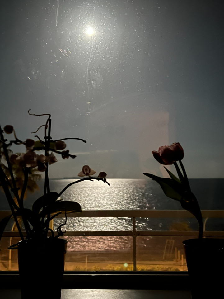 magnifiques levés de soleil et couchés de lune depuis la terrasse