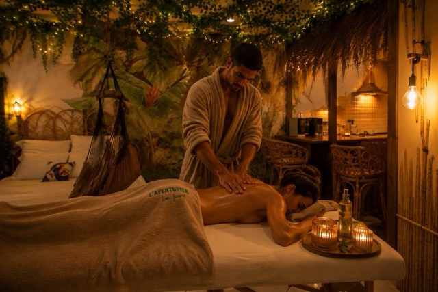 Nuit sous la jungle, feu de camp & massage 🌿